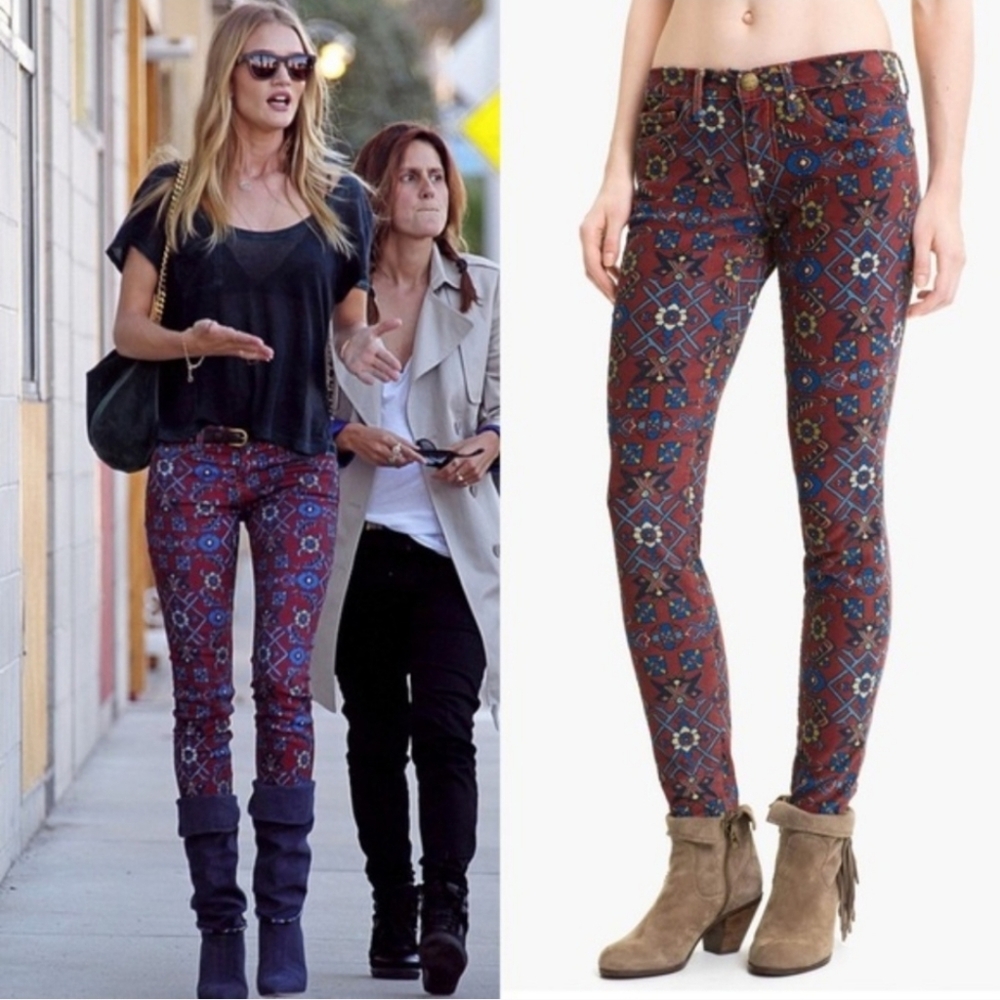 CURRENT/ELLIOTT The Ankle Skinny Crimson Tapestry Jean Size‎ 24 Boho Indie Artsy